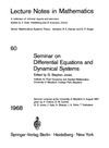 Jones G.  Seminar on Differential Equations and Dynamical Systems
