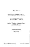 Jeffrey Sicha, Wilfrid Sellars  Kant's Transcendental Metaphysics: Sellars' Cassirer Lectures Notes And Other Essays